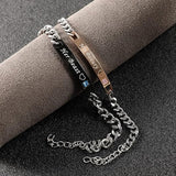 Personalized Matching Bracelets for Couple Engraving Name/Text 2 PCS Set Customized Metal Bracelet for Lover Custom Name Dainty Charm Bracelet for Men Women Valentines Gift for Her Him Jewelry Set