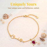 Personalized Sea Turtle Birthstone Anklet with Name Custom Beach Anklet for Women Turtle Jewelry Beach Accessory for Sister Girlfriend Mom Summer Vacation Gift for Birthday Anniversary