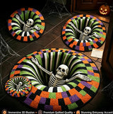 Personalized Halloween Optical Illusion Rug, Custom Family Name 3D Halloween Rug, Optical Illusion with Depth Pattern Non-Slip Soft Fabric
