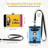 Personalized Teacher ID Badge Holder Custom Cartoon Character and Name PU Leather Card Holder with Breakaway Lanyard Teacher's Day Appreciation Back to School Gifts Teacher Must Haves