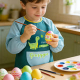 Personalized Cute Dinosaur Paint Waterproof Long Sleeve Apron with Name Text and Pocket Outdoor Activity Birthday Gift for Kids Students