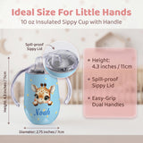 Personalized Insulated Sippy Cup for Toddlers Custom Cute Animal and Name Baby's First Straw Cup Training Cup with Handle BPA Free 6m+ 10 oz/300ml Birthday Baby Shower Xmas Gifts