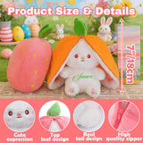 Personalized Easter Bunny Plush Rabbit Hiding in A Zip-Up Strawberry or Carrot Custom Name 100% Cotton Stuffed Plush Toy Easter Basket Stuffers Easter Fun Gifts for Kids Girls Boys