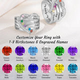 Personalized Heart Birthstone Ring 1-8 Birthstones and Name
