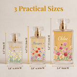 Personalized Floral Glass Perfume Bottle Custom Birth Flower and Name Refillable Empty Perfume Bottles Mini Portable Travel Essential Gifts for Wife Girlfriend Bridesmaids 100ml 3.4 oz