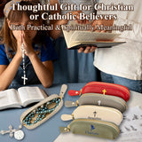 Personalized Genuine Leather Rosary Pouch, Cross Print Rosary Bag with Name