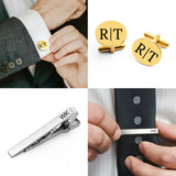 Personalised Tie Clip and Cufflinks Set with Wooden Box