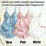 Personalized Women's Satin Lingerie Set PJs Cami Top And Shorts Set Custom Embroidery Name Soft Satin Lace Bridal Underwear Bridesmaid Gifts Bridal Shower Honeymoon Gifts for Bride to Be