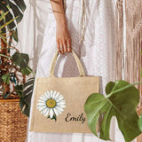 Personalized Birth Flower Beach Jute Tote Bag Trip Bag with Name