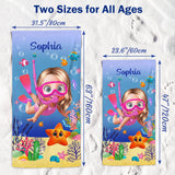 Personalized Kids Beach Towel Cute 3D Diver Kid Diving Boy Cartoon Print Towel Custom Name Quick Dry Microfiber Fabric for Summer Vacation Beach Party Birthday Gifts for Kids Boys Girls