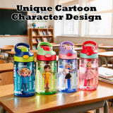 Personalized Kids Water Bottle Custom 3D Cartoon Character BPA Free 16oz Transparent Sports Water Bottle with Straw Handle and Name Birthday Back to Schoold Xmas Gifts for Boys Girls