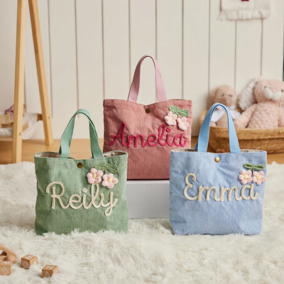 Personalized Embroidered Corduroy Tote,Custom Name Tote Bag