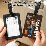 Personalized Travel Luggage Tag Custom Cartoon Character and Name Unisex Travel Accessories Essentials with Blank Insert Card Birthday Gifts for Men Women Family Friends Travel Lovers