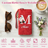 Personalized Wristlet Wallet for Women Custom Pearl Initial Birth Flower and Name  PU Leather Wallet with Coin Pocket  Id Window & Grip Hand Strap  Mother's Day  Birthday Gift for Mom Friends