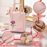 Personalized Birth Flower Makeup Bag with Name