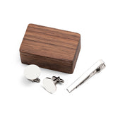 Personalised Tie Clip and Cufflinks Set with Wooden Box