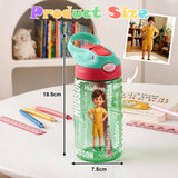 Personalized Kids Water Bottle Custom 3D Cartoon Character BPA Free 16oz Transparent Sports Water Bottle with Straw Handle and Name Birthday Back to Schoold Xmas Gifts for Boys Girls