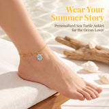 Personalized Sea Turtle Birthstone Anklet with Name Custom Beach Anklet for Women Turtle Jewelry Beach Accessory for Sister Girlfriend Mom Summer Vacation Gift for Birthday Anniversary
