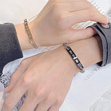 Personalized Matching Bracelets for Couple Engraving Name/Text 2 PCS Set Customized Metal Bracelet for Lover Custom Name Dainty Charm Bracelet for Men Women Valentines Gift for Her Him Jewelry Set