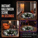 Personalized Halloween Optical Illusion Rug, Custom Family Name 3D Halloween Rug, Optical Illusion with Depth Pattern Non-Slip Soft Fabric
