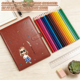 Personalized Sketchbook Cover with Name and Cartoon Character PU Leather Birth Flower Notebooks Cover with Storage Pocket Traveler's Sketchbook Gifts For Artists Teacher Student Daughter