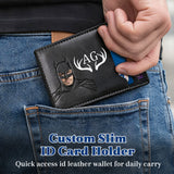 Personalized Bat Wallet with Name  Slim PU Leather ID Wallet Gifts for Men Husband  Boyfriend Dad  Face Eyes Cutout Card Holder with Multiple Card Slots Father's Day Birthday Anniversary