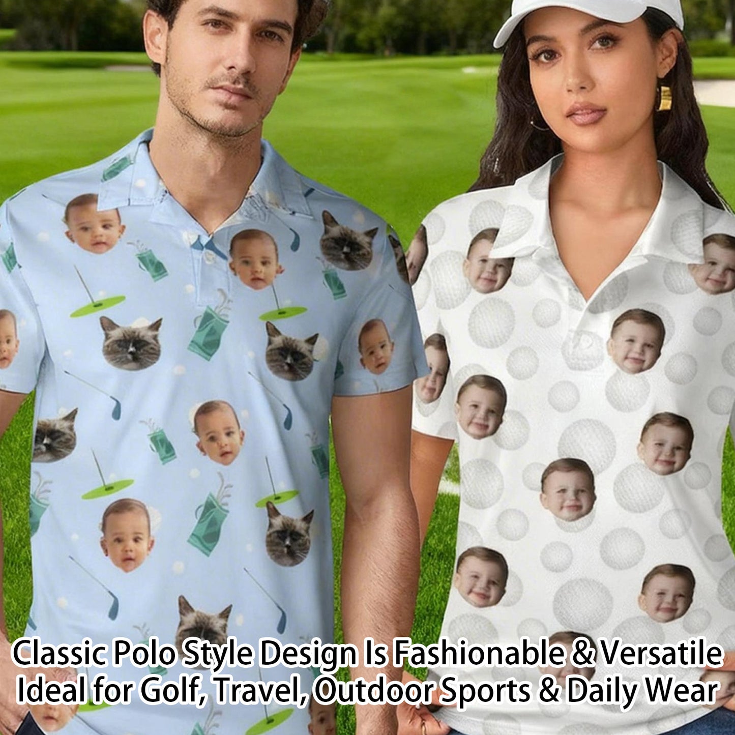 Personalized Golf Polo Shirt  Custom Face on Shirt  Funny Print Quick Dry Polo Shirt  Unisex Golf Outfits  Gifts for Golf Enthusiasts  Golfer  Dad  Grandpa Husband Boyfriend Family Friends