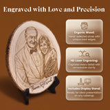 Personalized Couple Photo Wood Decor Custom Engraved Portrait on Wood Slice with Display Stand Newlywed Gifts Idea Rustic Wall Art 5th Anniversary Wedding Engagement Gift for Couple