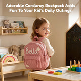 Personalized Name Toddler Backpack Custom Embroidered Kids Backpack Corduroy Small Mini School Bag for Preschool Kindergarten Birthday Back to School GiftS for Girls Boys 4-15 Years