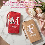 Personalized Wristlet Wallet for Women Custom Pearl Initial Birth Flower and Name  PU Leather Wallet with Coin Pocket  Id Window & Grip Hand Strap  Mother's Day  Birthday Gift for Mom Friends