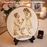 Personalized Couple Photo Wood Decor Custom Engraved Portrait on Wood Slice with Display Stand Newlywed Gifts Idea Rustic Wall Art 5th Anniversary Wedding Engagement Gift for Couple