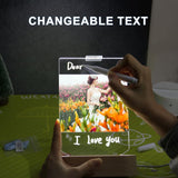 Personalized Photo Lamp 3D LED Light with Pen Writing Your Words Custom Light Up Sign Acrylic Plaque Wooden Base Night Light Table Lamp for Mom Dad Boys Girls Birthday Anniversary Wedding Gift