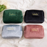 Personalized Velvet Makeup Bag, Custom Quilted Cosmetic Bag