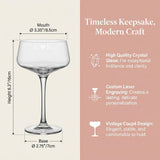 Personalized Crystal Champagne Coupe Glasses Set of 2 Custom Engraved Name Retro Style Cocktail Glass Wedding Toasting Flute Glasses for Groom Bride Anniversary Wedding Engagement Gifts