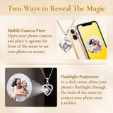Personalized Picture Projection Necklace for Women Sterling Silver Portrait Jewelry Custom Photo Inside with Heart Charm Gifts for Mom Grandma Wife Bride Birthday Anniversary Xmas Gifts