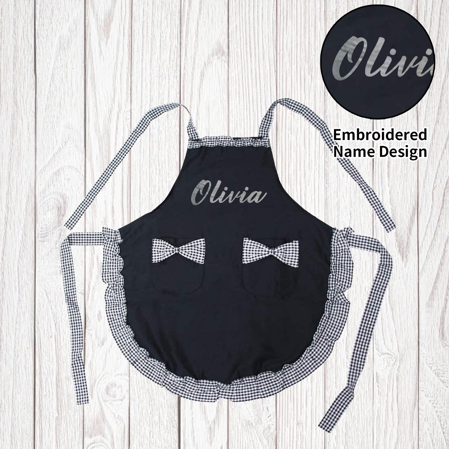 Personalized Name Embroidered Women's Apron | Customized Retro Cute Apron