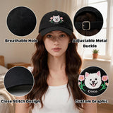 Personalized Embroidered Hats with Pet Portrait & Birth Flower 100% Cotton Custom Name Baseball Cap for Men Women with Adjustable Buckle Christmas Birthday Gift for Pet Owners Lovers Multi