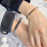 Personalized Matching Bracelets for Couple Engraving Name/Text 2 PCS Set Customized Metal Bracelet for Lover Custom Name Dainty Charm Bracelet for Men Women Valentines Gift for Her Him Jewelry Set