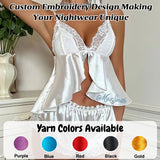 Personalized Women's Satin Lingerie Set PJs Cami Top And Shorts Set Custom Embroidery Name Soft Satin Lace Bridal Underwear Bridesmaid Gifts Bridal Shower Honeymoon Gifts for Bride to Be