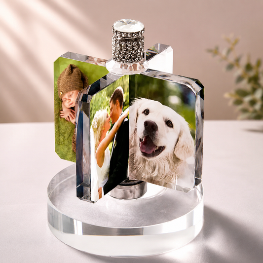 Custom Crystal Lamp Vibrant Color Film - Rotating Photo Night Light Thick Glass Base Metal Shaft Battery Powered