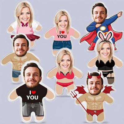 Custom Face Pillow Cute Personalized Photo Plush Doll 3D Double-Sided Plush Stuffed Pillow for Home Sofa Decor Customized Funny Pillow for Valentines Day Gifts for Boyfriend Girlfriend Him Her