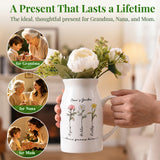 Personalized Grandma's Garden Vase Custom Birth Flower and Name Ceramic Family Vase Housewarming New Home Decor Gifts for Grandma Nana Nanny Mom Birthday Xmas Gifts
