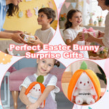 Personalized Easter Bunny Plush Rabbit Hiding in A Zip-Up Strawberry or Carrot Custom Name 100% Cotton Stuffed Plush Toy Easter Basket Stuffers Easter Fun Gifts for Kids Girls Boys