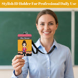 Personalized Teacher ID Badge Holder Custom Cartoon Character and Name PU Leather Card Holder with Breakaway Lanyard Teacher's Day Appreciation Back to School Gifts Teacher Must Haves