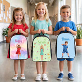 Personalized Colorful Fashion Cartoon CharacterBackpack Lunch Bag Pencil Case with Name Back toSchool Set of 3 Birthday Gift for Kid