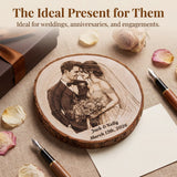 Personalized Couple Photo Wood Decor Custom Engraved Portrait on Wood Slice with Display Stand Newlywed Gifts Idea Rustic Wall Art 5th Anniversary Wedding Engagement Gift for Couple