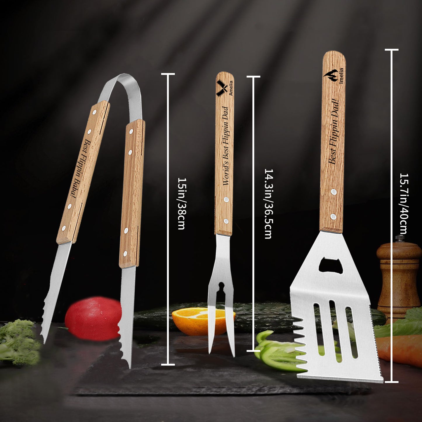 Personalized BBQ Grill Tools Set, Must-Have Accessories for Grilling and Barbecuing Ideal Gift for Father's Day