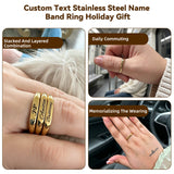 Personalized Engraved Rings for Women Custom Name Ring Non Tarnish Gold Plated Stackable Rings for Her Mom Grandma Girlfriend Wife Womens Ring for Daily Wear Party Wedding Travel