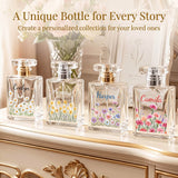 Personalized Floral Glass Perfume Bottle Custom Birth Flower and Name Refillable Empty Perfume Bottles Mini Portable Travel Essential Gifts for Wife Girlfriend Bridesmaids 100ml 3.4 oz