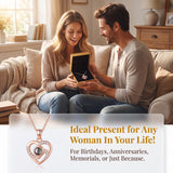 Personalized Picture Projection Necklace for Women Sterling Silver Portrait Jewelry Custom Photo Inside with Heart Charm Gifts for Mom Grandma Wife Bride Birthday Anniversary Xmas Gifts